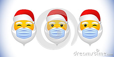 Santa in the medical mask collection Vector Illustration