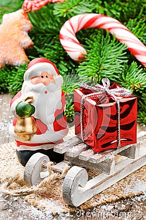 Santa Clause with Christmas gift Stock Photo