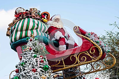 Santa Clause sits atop his sleigh in the Disneyland Parade Editorial Stock Photo