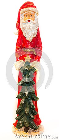 Santa Claus Statue with Christmas Tree White Background Clear Stock Photo