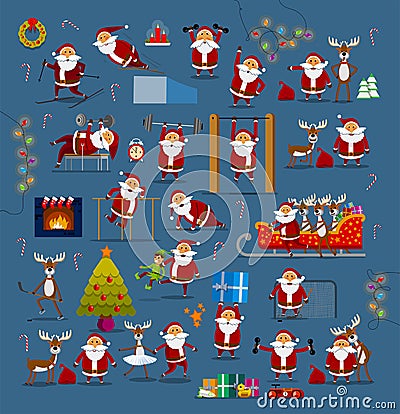 Santa clauses in different poses Vector Illustration