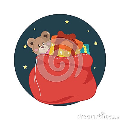 Santa Clauss Bag Containing Christmas Gift Vector Illustration