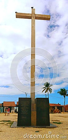 Cross monument symbolizing the first mass held by the Portuguese in Brazil. Editorial Stock Photo