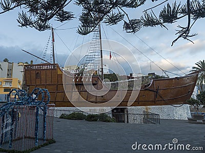 Santa Cruz de la Palma, La Palma, Canary Islands, Spain, December 19, 2019: Museo Naval Barco at Placa la Alameda square Editorial Stock Photo