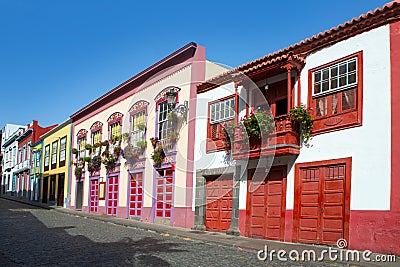 Santa Cruz de La Palma colonial house facades Stock Photo
