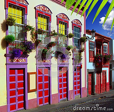 Santa Cruz de La Palma colonial house facades Stock Photo