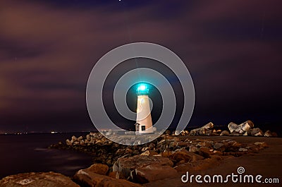 Santa Cruz Lighthouse on a Friday Night Stock Photo