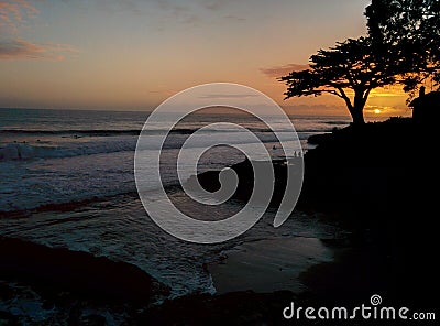 Santa Cruz Sunset dusk on surfer beach Stock Photo