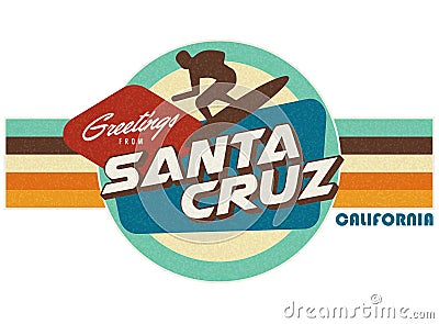 Santa Cruz Vintage Postcard style t-shirt design art Stock Photo