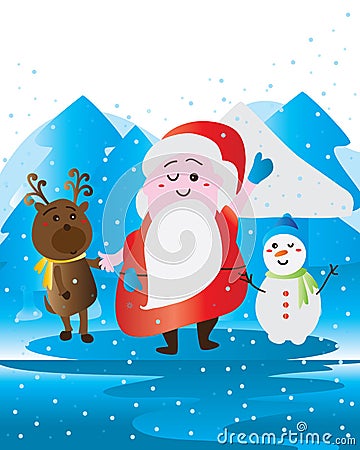 Santa cute snowman deer Vector Illustration