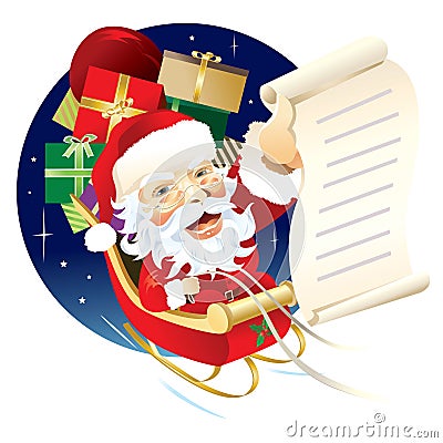 Santa delivering christmas gifts Vector Illustration