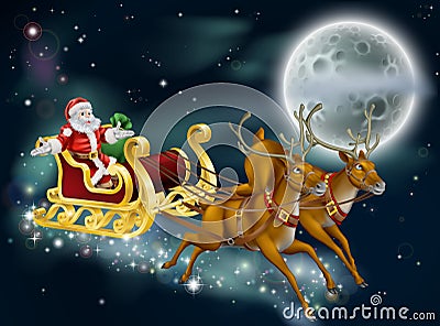 Santa on Delivering Gifts on Christmas Eve Vector Illustration