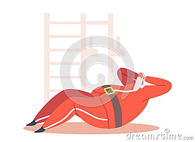 Santa Doing Exercises for Weight Loss and Healthy Body. Christmas Sport Training, Healthy Character Pumping Pressure Vector Illustration