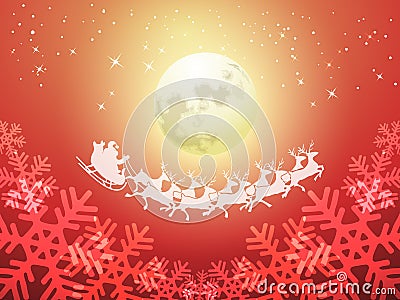 Santa driving his sleigh on a moonlit night Vector Illustration