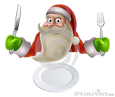 Santa Eating Christmas Dinner Food Vector Illustration