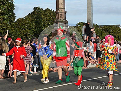 New Zealand: small town Christmas parade kids in costume Editorial Stock Photo