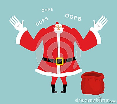 Santa empty red bag. Gifts ended. Santa Claus sorry speaks Vector Illustration