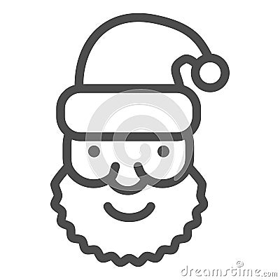 Santa face with a hat line and solid icon. Santa Claus portrait with beard and in a hat outline style pictogram on white Vector Illustration