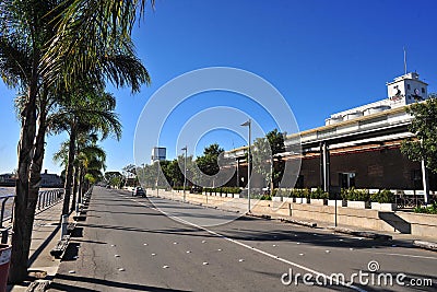Santa Fe province. Argentina, very nice harboard with very modern restaurant and casino with streets and palm trees Stock Photo