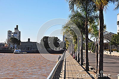 Santa Fe province. Argentina, very nice harboard with very modern restaurant and casino with streets and palm trees Editorial Stock Photo