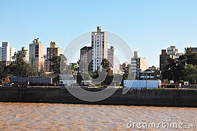 Santa Fe province. Argentina, very nice port of container ships and cereals, on the Parana river by day Stock Photo