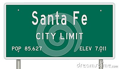 Santa Fe road sign showing population and elevation Stock Photo