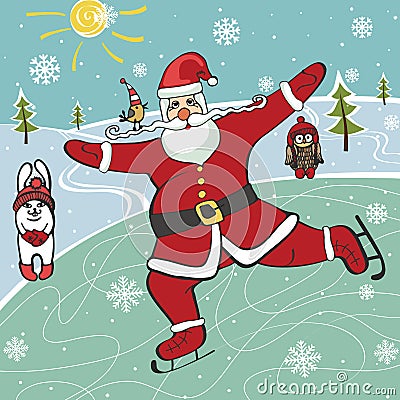 Santa figure skating.Humorous illustrations. Vector Illustration