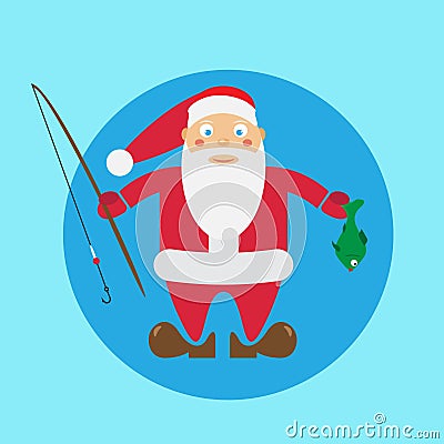 Santa fishing Vector Illustration