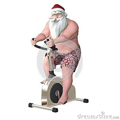 Santa Fitness - Stationary Bike Stock Photo