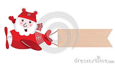 Santa flying in christmas airplane Vector Illustration