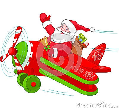 Santa Flying His Christmas Plane Vector Illustration