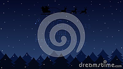 Santa flying through the night sky on forest and text star merry christmas and happy new year. Vector Illustration