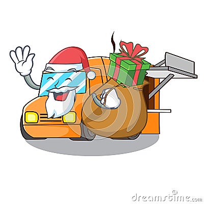 Santa with gift character food truck with awning beautiful Vector Illustration