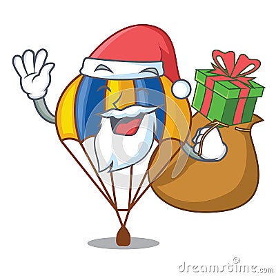 Santa with gift parachute in shape of acartoon fuuny Vector Illustration