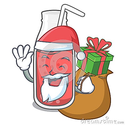 Santa with gift strawberry smoothie mascot cartoon Vector Illustration