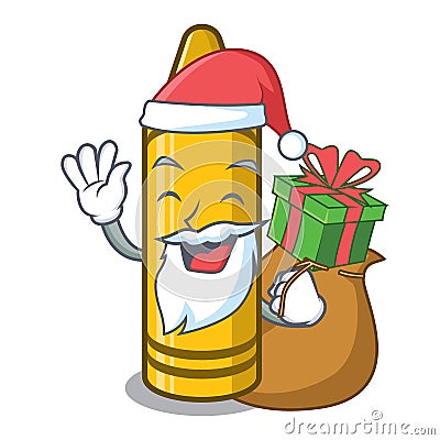 Santa with gift yellow crayon isolated in the mascot Vector Illustration