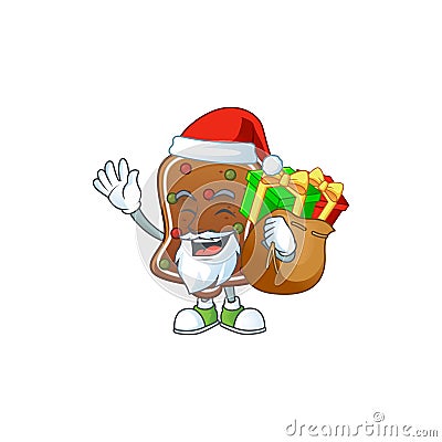 Santa gingerbread bell Cartoon character design with sacks of gifts Vector Illustration