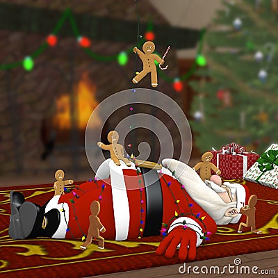 Santa in Gingerbread man Attack Stock Photo