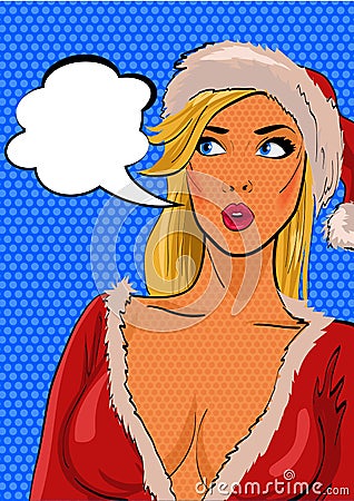 Santa girl. Pop Art illustration of a woman with Vector Illustration