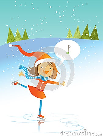 Santa girl skating Vector Illustration
