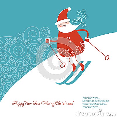 Santa go alpine skis Vector Illustration