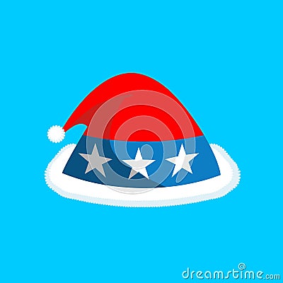 Santa hat color US flag. American Christmas Patriotic cap Vector Illustration