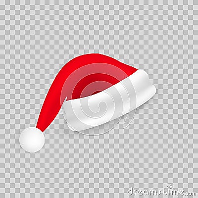 Santa hat. Isolated on white. Red hat for Christmas celebration. Vector Cartoon Illustration