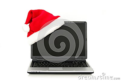 Santa Hat on a Laptop Stock Photo