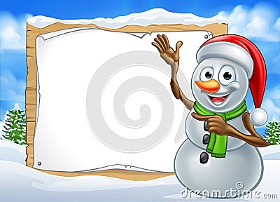 Santa Hat Snowman Cartoon Christmas Sign Vector Illustration