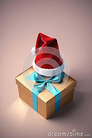 Santa hat on top of a gift box, christmas wallpaper, xmas time Stock Photo