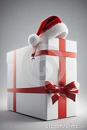 Santa hat on top of a gift box, christmas wallpaper, xmas time Stock Photo