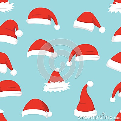 Santa hats background. Christmas seamless pattern vector. New year cartoon red hat. Vector Illustration