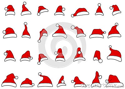 Santa hats doodles Vector Illustration