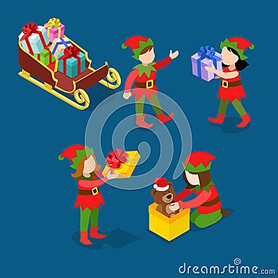 Santa helper troll children Christmas flat isometric vector 3d Vector Illustration
